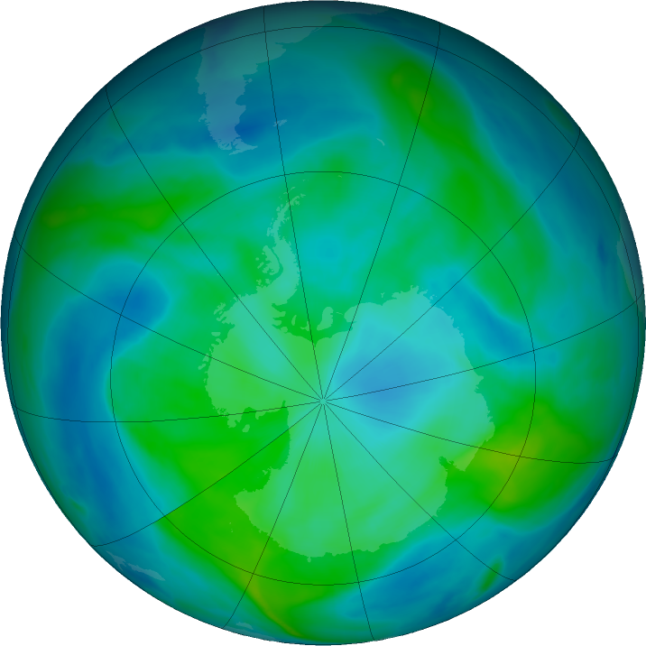 Antarctic ozone map for 01 March 2020
